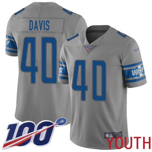 Detroit Lions Limited Gray Youth Jarrad Davis Jersey NFL Football #40 100th Season Inverted Legend->youth nfl jersey->Youth Jersey